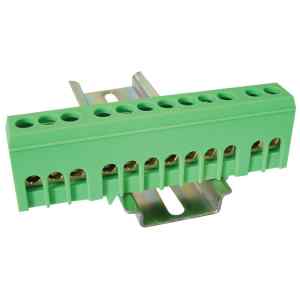 Tracon NPE-ZG Szigetelt földelősín,zárt,zöld 230/400VAC,63A,6×9mm,12P,IP20