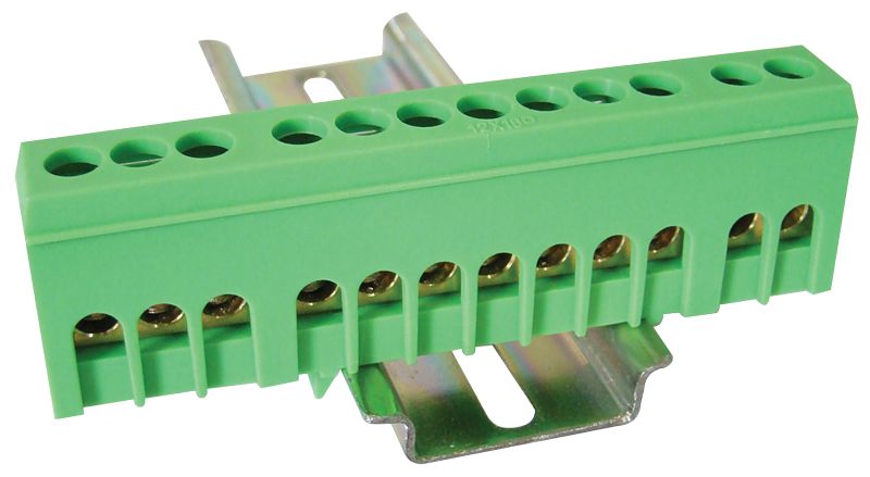 Tracon NPE-ZG Szigetelt földelősín,zárt,zöld 230/400VAC,63A,6×9mm,12P,IP20