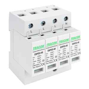 Tracon ESPD2-40-4P T2 AC típusú túlfeszültség levezető,cserélhető betéttel Uc:275V; In:20kA; Imax:40kA; Up:1,3kV; 4P