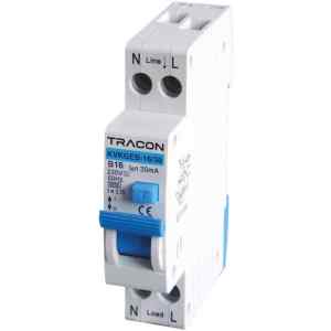 Tracon KVKGEB-6/100 Kombinált védőkapcsoló, elektronikus, 2P, 1 modul, B kar. B6, 100mA, 6kA, A, E3