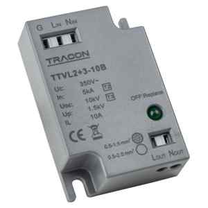 Tracon TTVL2+3-10B Túlfeszültség levezető LED lámpához Un=230-275VAC, 5/10kA, Up=1,5kV, IP20