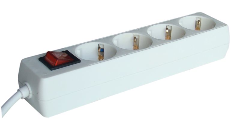 Tracon HK4 Hordozható elosztósáv kapcsolóval,normál,fehér 4×SCHUKO,1,5m,max.16A,250VAC,3680W,3x1,0mm²,H05VV-F
