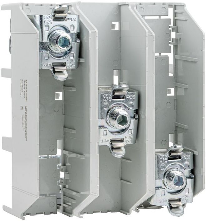 Tracon DSBCM6301 Kábel leágazó modul, 630 A, 3x1P, 60 mm 3P, 95-300 mm2, 150x183,5x115 mm, (20,25,30x5,10 mm)