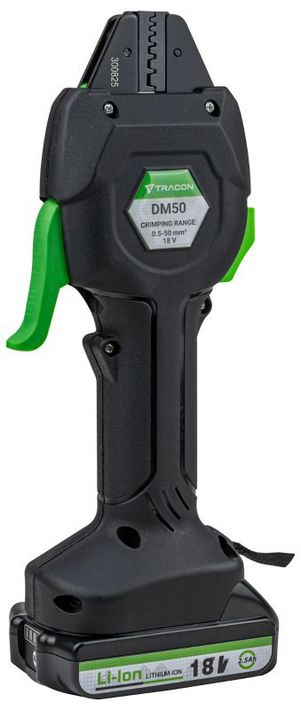 Tracon DM50 Akkumulátoros présszerszám 0.5-50mm2, 1440g, 16kN, 2xLi-ion, 18V, 2500mAh