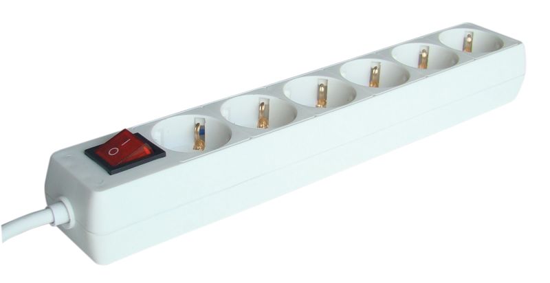 Tracon HK6-5M Hordozható elosztósáv kapcsolóval,normál,fehér 6×SCHUKO,5m,max.16A,230V,3680W,3x1,5mm²,H05VV-F - Image 2