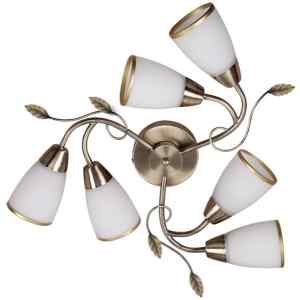 Rábalux R-6146 Dreambells – 6 Ágú Mennyezeti Lámpa E14, 6×40W, Bronz Színű, Arany Csíkos Üveg Búrákkal, Modern Stílus