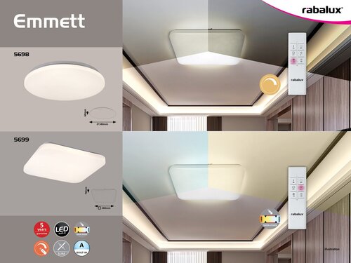 Rábalux 5699 Emmett – LED Mennyezeti Lámpa 16W, 1200 lm, Állítható Színhőmérséklet, Dimmelhető, Fehér Modern Beltéri Világítás - Image 4