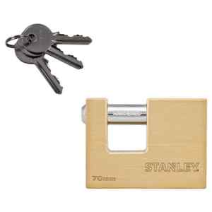 STANLEY S742-026 négyszögletes tömör rézlakat, 70 mm, 3 kulcsos