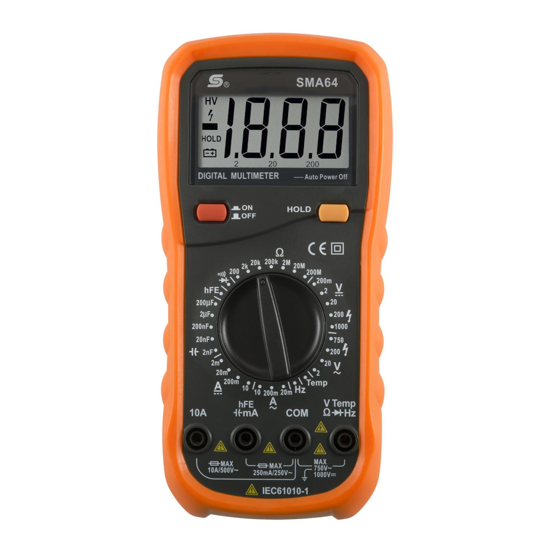Home SMA 64 digitális multiméter, egyenfeszültség, váltófeszültség, egyenáram, váltóáram, ellenállás, hőmérséklet mérése