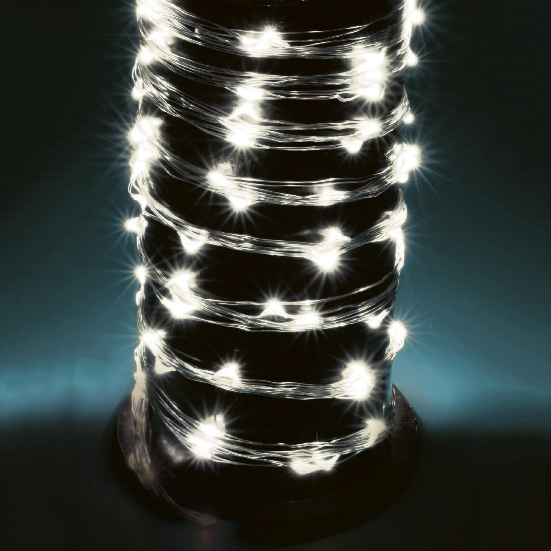 Home ML 200/WH micro LED-es fényfüzérköteg, 200 db hidegfehér micro LED, 10 ágú, vékony, ezüstszínű vezeték, hálózati adapter, kül- és beltéri kivitel - Image 5