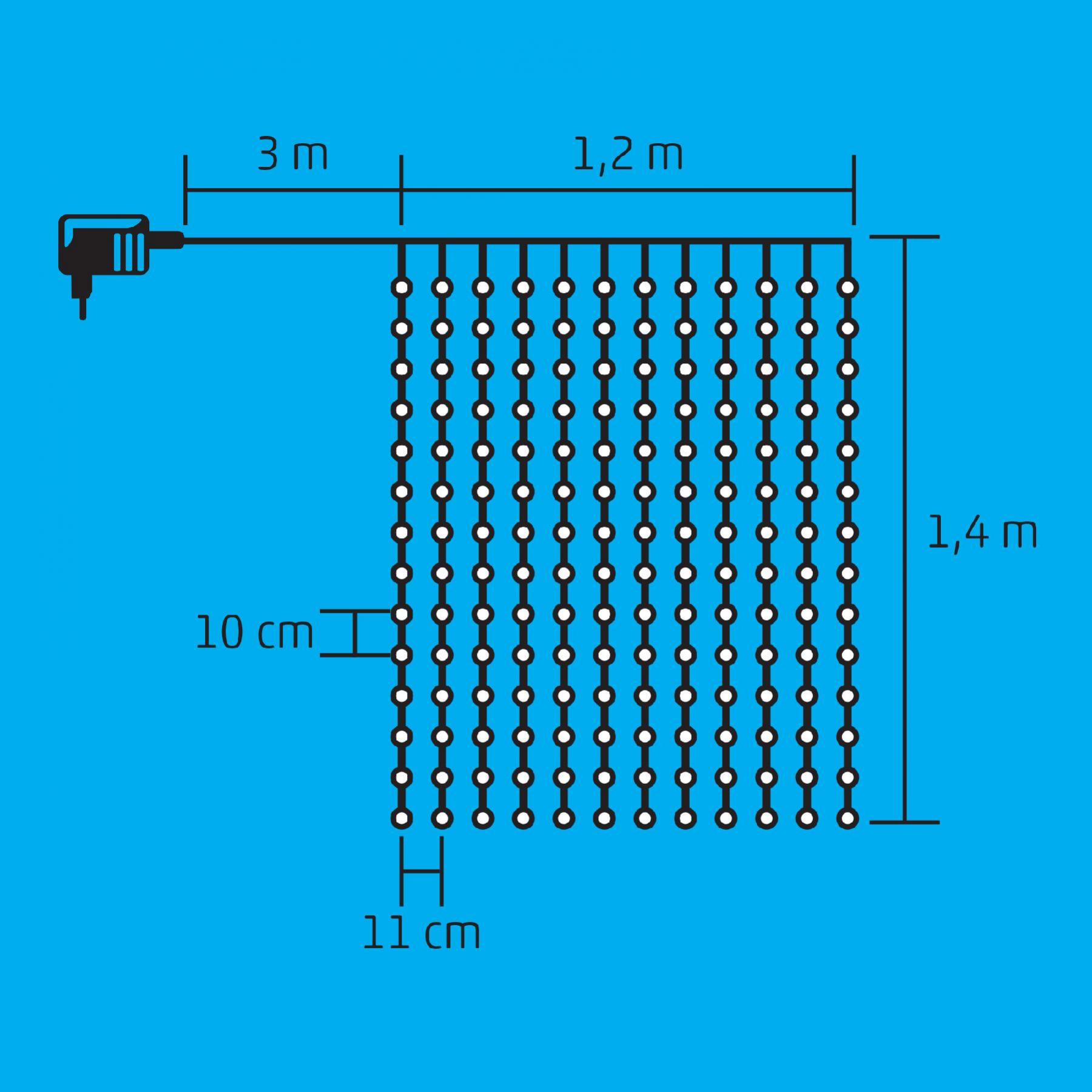 Home KIN 168C/WH LED-es fényfüggöny, 1,2x1,4 m / 168 db hidegfehér LED, fehér vezeték, állófényű, hálózati adapter, beltéri kivitel - Image 3
