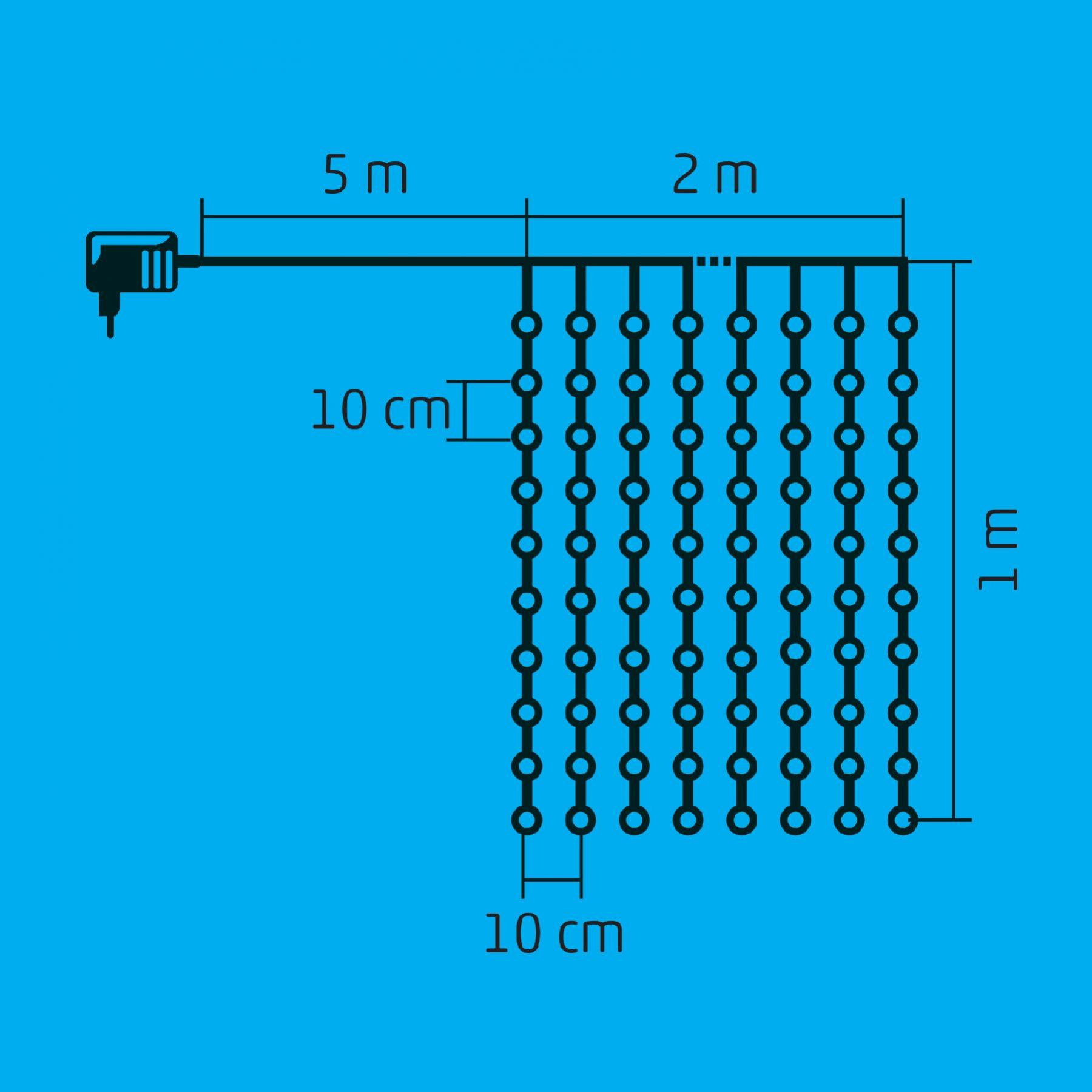 Home KAF 210LC LED-es fényfüggöny, 2x1 m / 210 db hidegfehér LED, fehér vezeték, állófényű, hálózati adapter, kül- és beltéri kivitel - Image 3