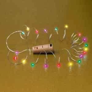 Home MLD 20/M micro LED-es fényfüzér, 2 m / 20 db színes micro LED, állófényű, átlátszó vezeték, gombelemes, beltéri kivitel