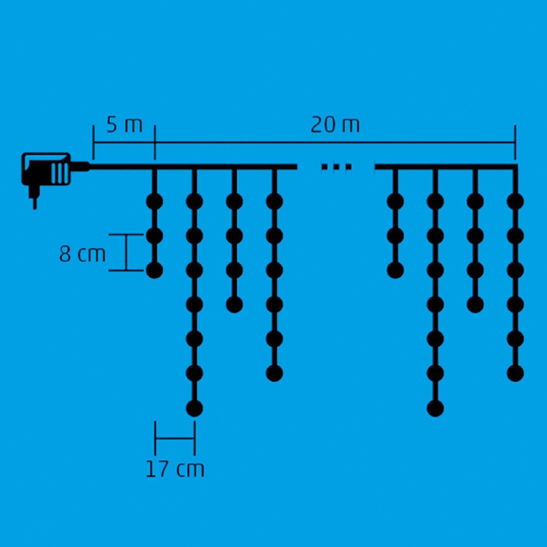 Home KKF 608/WW LED-es fényfüggöny, 20 m / 600 db melegfehér LED, 8 fényprogram, fehér vezeték, hálózati adapter, kül- és beltéri kivitel - Image 2