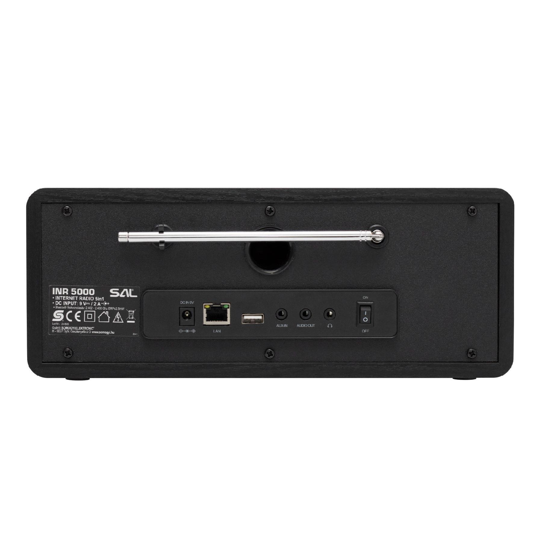 SAL INR 5000/BK internetrádió, 5 in 1, 2x5 W, Bass reflex, világrádió, FM RDS, BT, AUX, Média Center hálózati zenetár, EQ - Image 4