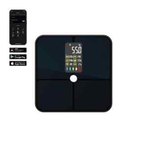 AENO ABS0002S BS2S testmérleg, 180 kg-ig terhelhető, SMART funkciók, profilok, BMI index elemzés, színes kijelző