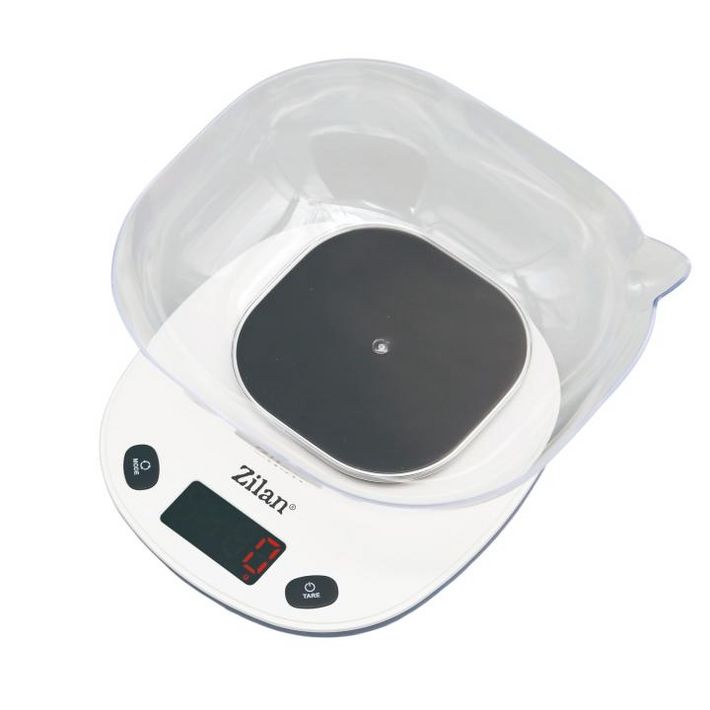 Zilan ZLN7880 tálas konyhai mérleg, max. 5kg, 1000 ml-es tál, LCD kijelző, elemes tápellátás
