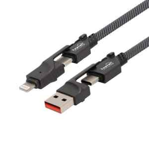 Home USB4X1 töltőkábel, 4in1, USB C-C / A-C / C-LIGHTNING / A-LIGTNING, 1.1 méter, 66W gyorstöltés, szőtt nylon burkolat, lapos, gabalyodásmentes kábel