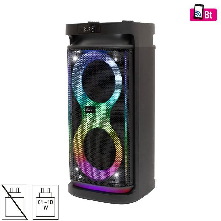 SAL PAR2100BT party hangdoboz, 80W, beépített akkumulátor és LED fénnyel, Bluetooth, AUX és mikrofon bemenetek, 2-utas, 3 hangszóró
