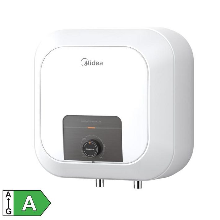 MIDEA D10-20VD1(O) elektromos vízmelegítő, bojler, 2000 W, 10 liter, zománcozott víztartály és fűtőszál, mechanikus vezérlés, konyhapult fölé szerelhető