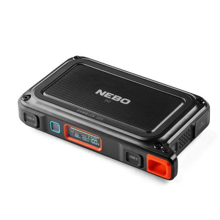 NEBO NEB-PST-0004-G Rambler PS100, PowerBank, 95,9 Wh, 2x USB-A (2,4 A), 1x USB-C PD (45W), szolárpanel kompatibilis, 385 lm lámpa - Image 2