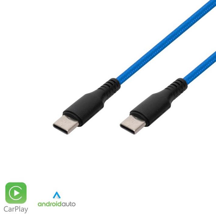 Home USBCC1 töltőkábel, USB-C / USB-C, 2.1A, 1m,szövött, kék - Image 2
