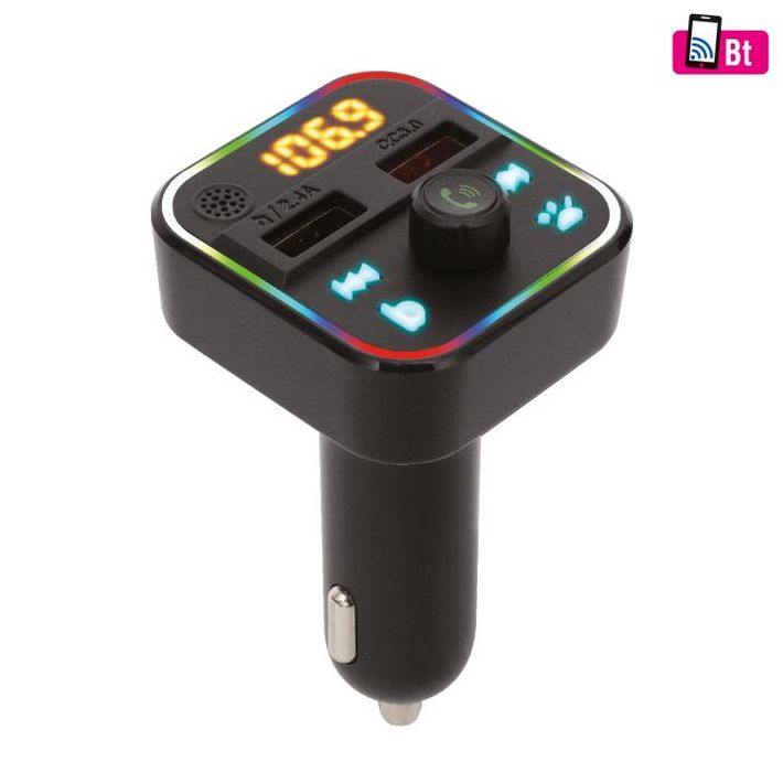 SAL FMBT 18RGB autós kihangosító és töltő, 5 in 1, FM modulátor, dupla USB gyorstöltő, feszültségmérő, basszus-kiemelés gomb - Image 2