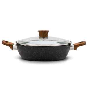 Nava 10-144-130 Nature tapadásmentes pecsenyesütő, kőbevonattal, hőálló fogantyú, üvegfedő, 28 cm