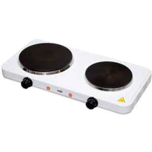 Home HG R 02WH hordozható elektromos főzőlap, dupla, teljesítmény 1000 W + 1500 W, ∅15 cm + ∅18 cm főzőfelület, zománcozott készülékház, fehér