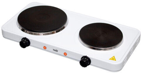 Home HG R 02WH hordozható elektromos főzőlap, dupla, teljesítmény 1000 W + 1500 W, ∅15 cm + ∅18 cm főzőfelület, zománcozott készülékház, fehér