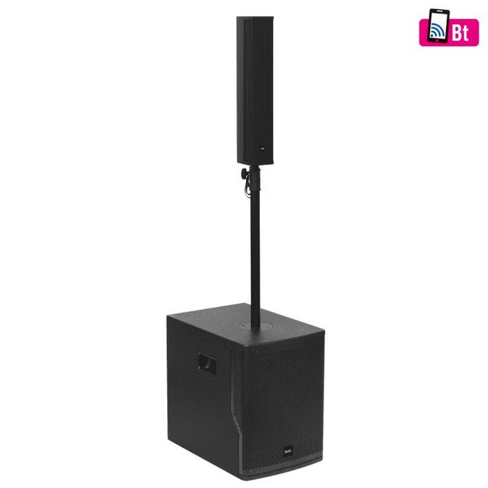 SAL PAS10W43S professzionális oszlopsugárzó hangrendszer, max. 800 W, 25cm mélysugárzó, 4x3” szélessávú satellit hangszóró, aktív zenekari hangdoboz, Bluetooth,