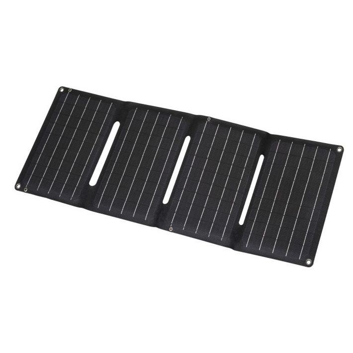 Home MSC20W hordozható napelemes USB töltő, összecsukható, 20Watt, USB-A + USB-C + DC kimenet, PD gyorstöltés, LED töltésjelző, felakasztható, tartozék karabine