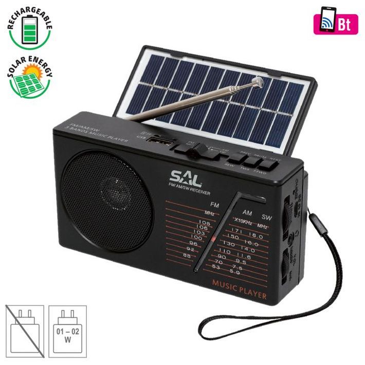 SAL RPH 1 napelemes rádió és multimédia lejátszó, hibrid töltés, 3 sávos AM-FM-SW rádió, BT/USB/microSD, ~11 óra üzemidő - Image 2