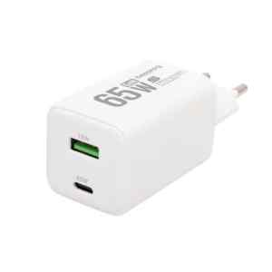 Home SA65PPS USB hálózati szupergyors töltő, 65Watt, 2in1: USB-A + USB-C aljzat, QC + PD + PPS gyorstöltés, GaN technológia