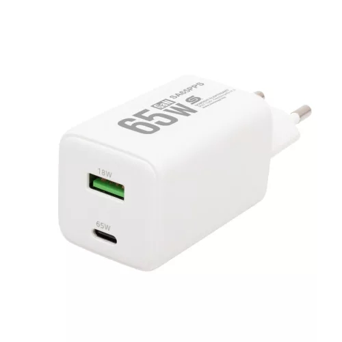 Home SA65PPS USB hálózati szupergyors töltő, 65Watt, 2in1: USB-A + USB-C aljzat, QC + PD + PPS gyorstöltés, GaN technológia