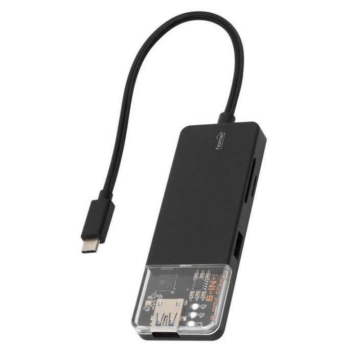 Home USBHUB6 dokkoló állomás, 4K HDMI, egér, billentyűzet, TF/microSD, SD, USB tároló, merevlemez, ~100 W PD, plug & play, LED visszajelzés - Image 2