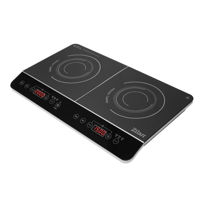 Zilan ZLN8088 indukciós főzőlap, 2000 W / 1500 W, 2 főzőlap, 2x10 fokozat, időzíthető, automatikus kikapcsolás, fekete