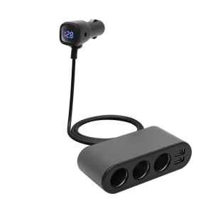 SAL SAU80W autós feszültségelosztó és USB töltő, 3.4A USB töltő, max.80Watt, fém burkolat, Voltmérő, autó-akkumulátor állapotának ellenőrzése, 12/24V járművekhe