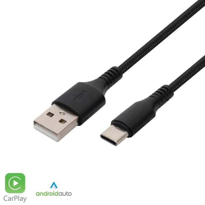 Home USBAC1 töltőkábel, USB-A / USB-C, 2.1A, 1m, szövött, fekete - Image 2