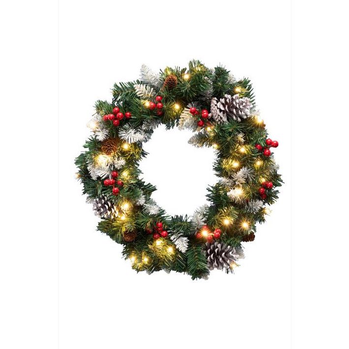 Home KMK45LED LED-es műkoszorú, 45 cm, 35 db melegfehér LED, 8 programos, időzítés, 2D tűlevél, elemes tápellátás, beltéri kivitel