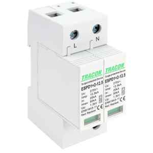 Tracon ESPD1+2-12.5-2P T1+T2 AC típusú túlfeszültséglevezető,cserélhető betéttel Uc:275V; Iimp:12,5kA; In:20kA; Imax:50kA; Up:1,3kV; 2P
