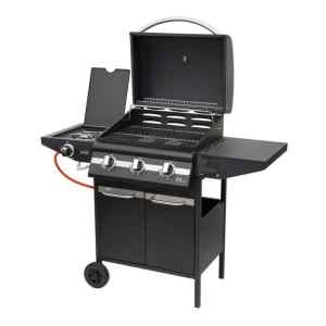 Home GRG01 gázgrill, 3 főégővel, 1 oldalégővel, 3,2 kW teljesítmény égőnként, nyomásszabályozó készlettel