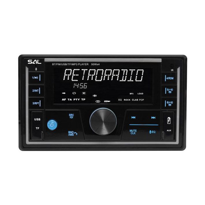 SAL VB5500 SMART autórádió, 4x50W, 2xDIN, FM RDS, USB-microSD, MP3 lejátszó, dupla USB aljzat, telefontöltő, kiválasztható RGB gomb világítás, telefonról is vez