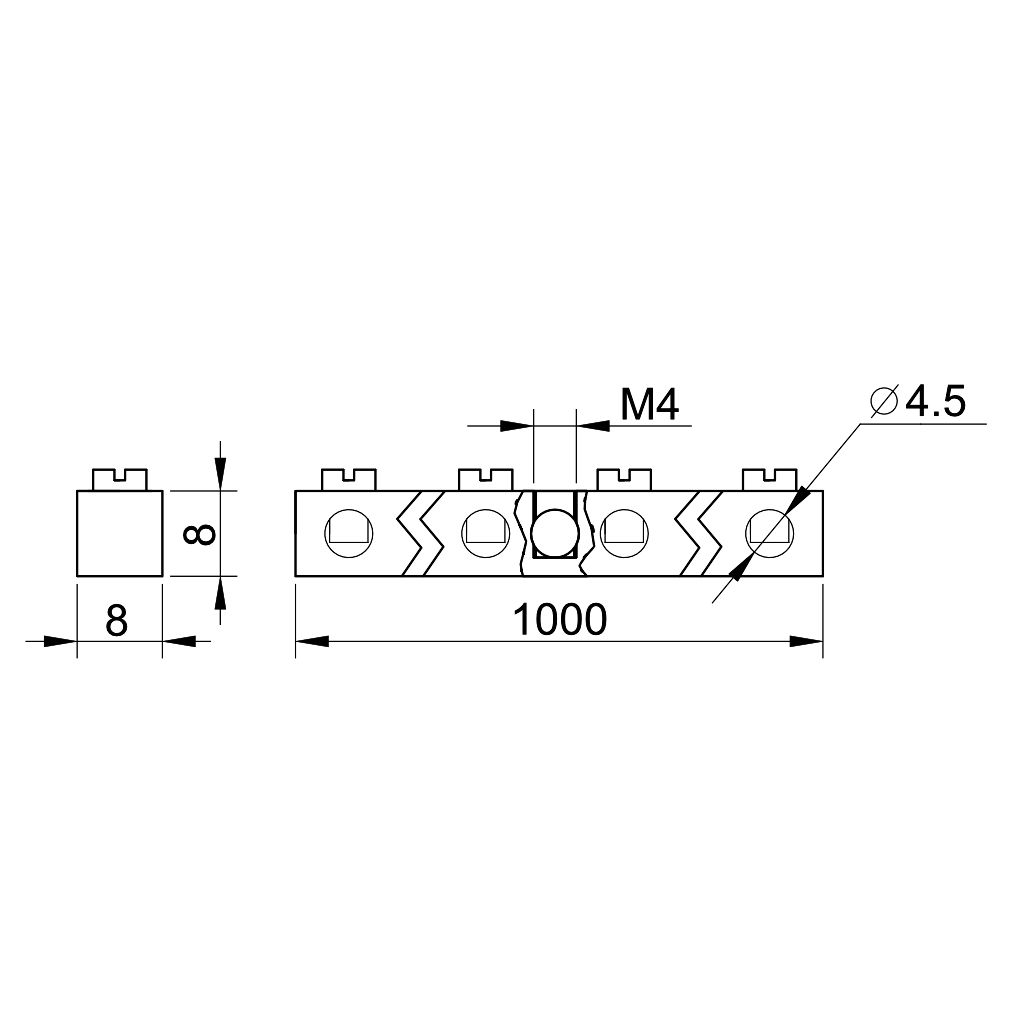 Tracon TNFS Rézsín max.63A,230/400VAC,1m,W×H=8×8mm,d=4.5mm,152xM4 - Image 2