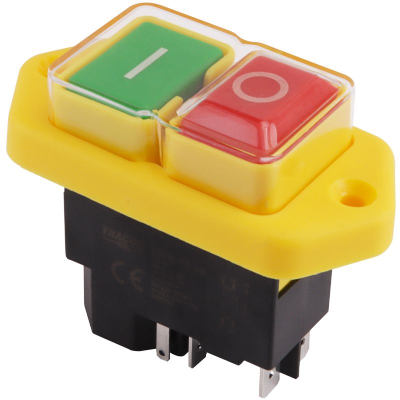 Tracon SSTM-045 Relés biztonsági kapcsoló,csavarozható,sárga kerettel 5PIN,230 VAC,12A/AC3,IP54,6,3×0,8