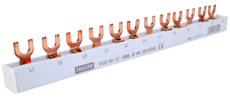 Tracon TFSS-3V-12 Soroló sín - villás kivitelű max.63A,230/400VAC,3P,12modul,215mm