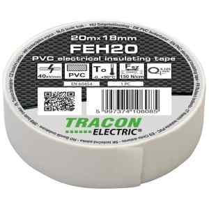 Tracon FEH20 Szigetelőszalag,fehér 20m×18mm,PVC,0-90°C,40kV/mm