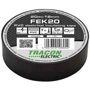 Tracon FEK20 Szigetelőszalag,fekete 20m×18mm,PVC,0-90°C,40kV/mm