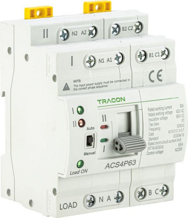Tracon ACS4P63 Automata választókapcsoló, 230 V AC, 63A, 50/60 Hz