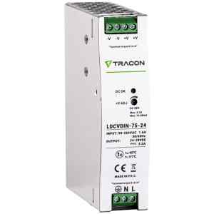 Tracon LDCVDIN-75-24 DIN sínre szerelhető tápegységszabályozható DC kimenettel 90-264VAC,1,6A/DC24V,3,2A/75W